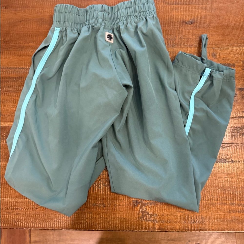 Five dancewear Green track pants with Blue Accents